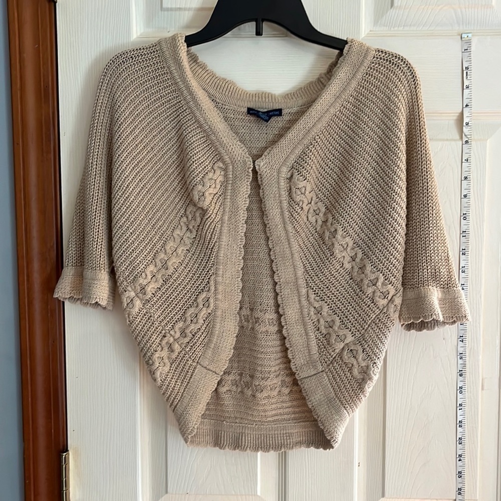 Westbound petites-size PL-tan-short sleeve sweater/cardigan with metal fastener